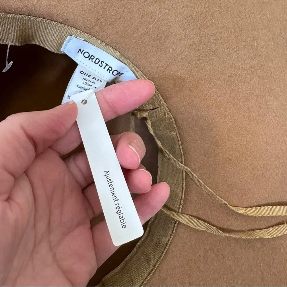 Nordstrom Brown Wool Leather Wide Rim Hat Womens OS Boho Beachy Classic NWT
